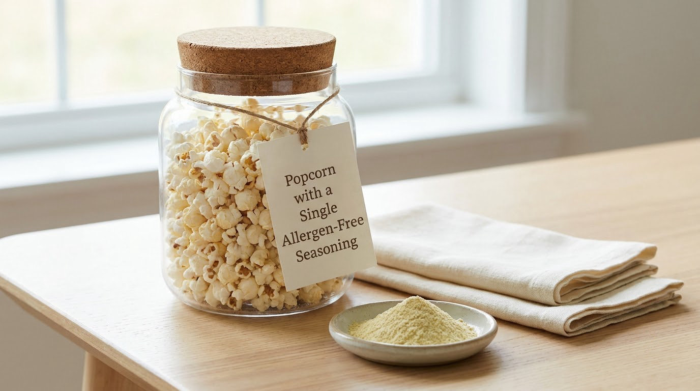 Popcorn with a Single Allergen-Free Seasoning
