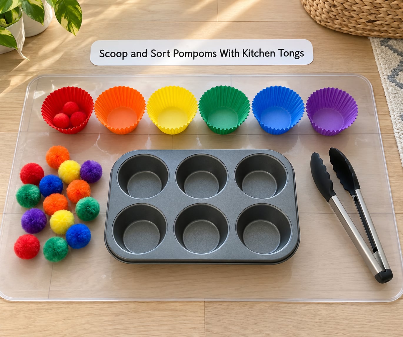 Scoop and Sort Pompoms With Kitchen Tongs