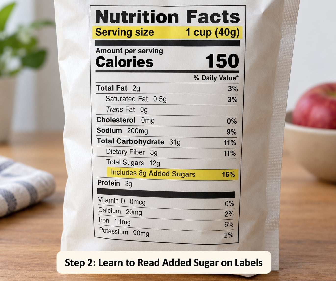 Step 2: Learn to Read Added Sugar on Labels