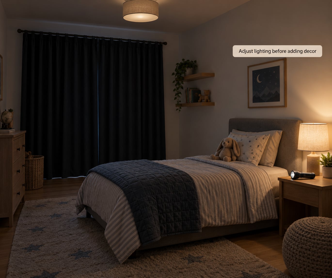 Adjust lighting before adding decor