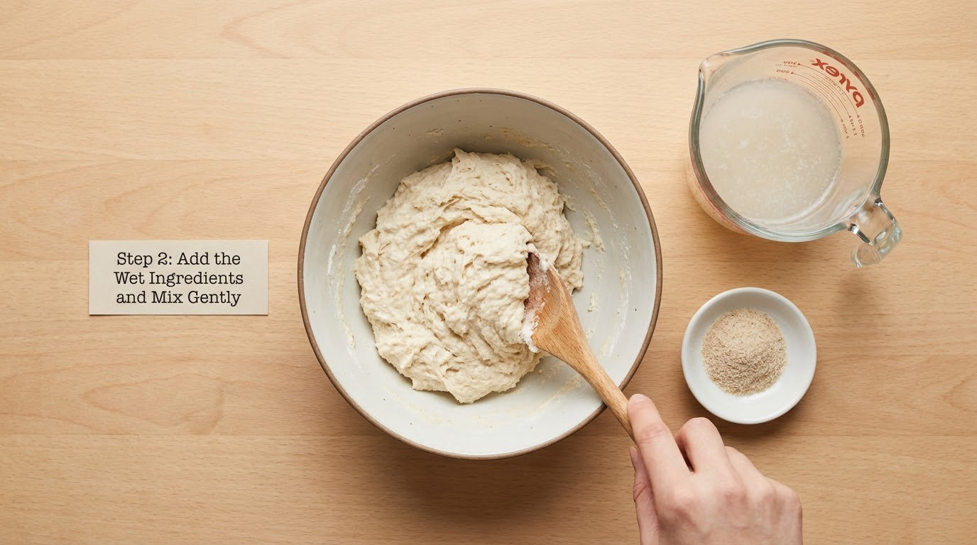 Step 2: Add the Wet Ingredients and Mix Gently