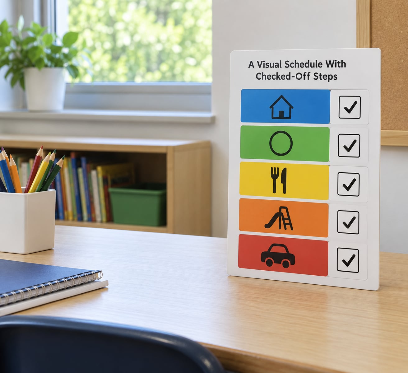 A Visual Schedule With Checked-Off Steps